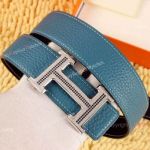New Copy Hermes Double Sided Belt & Black Diamond Buckle